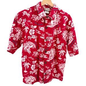 Vintage 90s Walt Disney World Trader Mick's Surf Gear Red Mickey Aloha Shirt